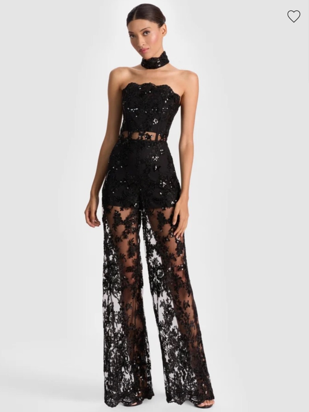 Alice + Olivia Black Lace Halter Jumpsuit comes with lace choker